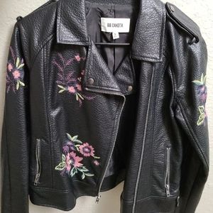 Embroidered Faux Leather Jacket